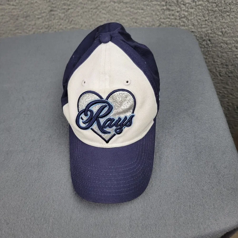 Tampa Bay Rays Baseball Cap Hat Girls Blue White Silver Heart Script Adjust MLB